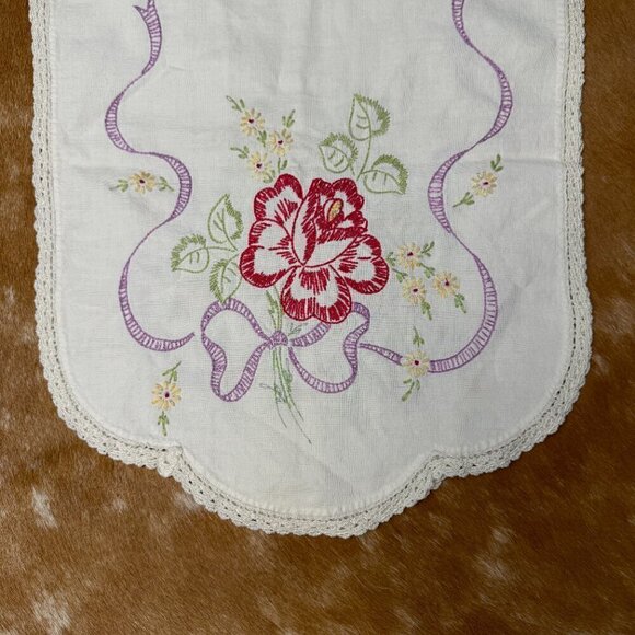 Vintage Floral Embroidered Cottagecore Table Runner - 32'' Long - Picture 5 of 5
